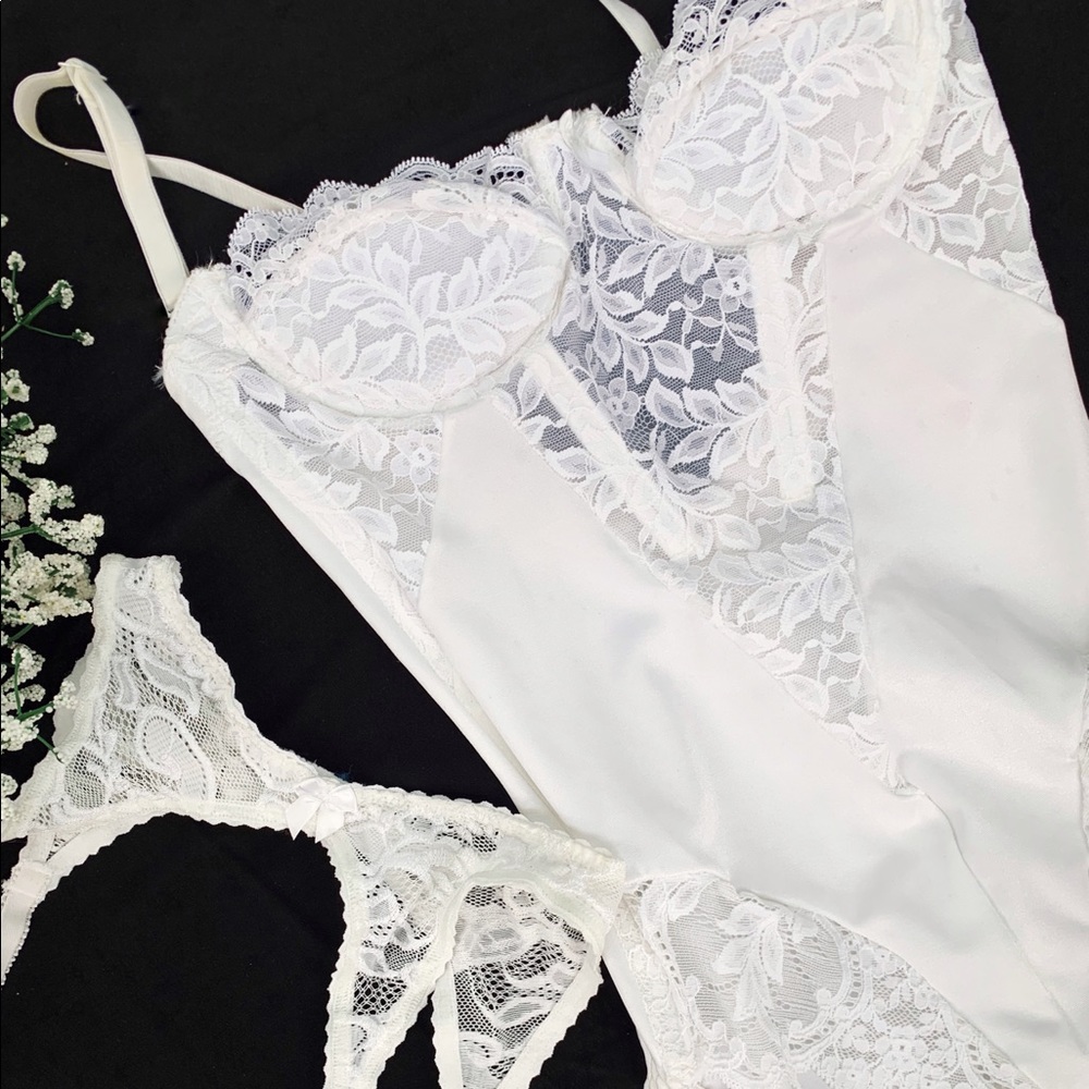 White Vintage Lace Bustier Bodysuit